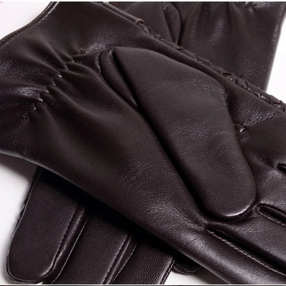 RY025NN 2025 New Spring/Winter Male Real Leather Short Gloves Man Suede Knitted Black/Brown Lambskin Cold Proof Mittens Mex Luva - ShoreCo.Shop