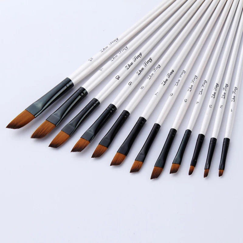 12 Pcs/set Nylon Hair Wooden Handle Watercolor Paint Brush Pen Set Learning DIY Oil Acrylic Painting Art Paint Brushes Supplies    Home Decor Supply | Online Retail | ShoreShopper.com