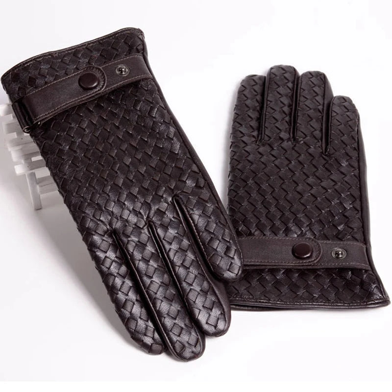 RY025NN 2025 New Spring/Winter Male Real Leather Short Gloves Man Suede Knitted Black/Brown Lambskin Cold Proof Mittens Mex Luva - ShoreCo.Shop
