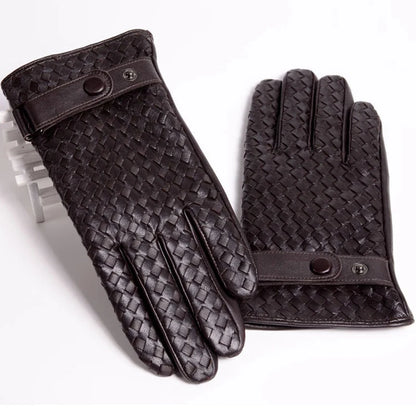 RY025NN 2025 New Spring/Winter Male Real Leather Short Gloves Man Suede Knitted Black/Brown Lambskin Cold Proof Mittens Mex Luva - ShoreCo.Shop