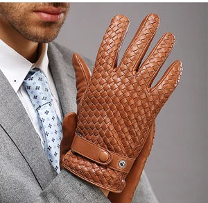 RY025NN 2025 New Spring/Winter Male Real Leather Short Gloves Man Suede Knitted Black/Brown Lambskin Cold Proof Mittens Mex Luva - ShoreCo.Shop