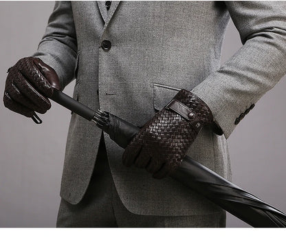 RY025NN 2025 New Spring/Winter Male Real Leather Short Gloves Man Suede Knitted Black/Brown Lambskin Cold Proof Mittens Mex Luva - ShoreCo.Shop