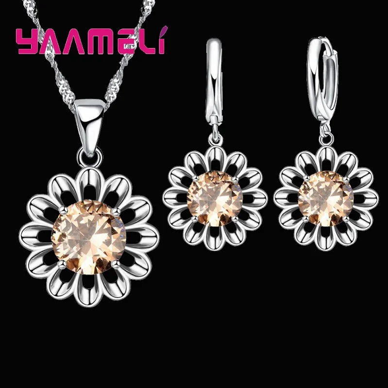 New Fashion Wedding Jewelry Set Women Top Quality 925 Sterling Silver Color Crystal Pendant Necklace Hoop Earring Big Promotion    Home Decor Supply | Online Retail | ShoreShopper.com