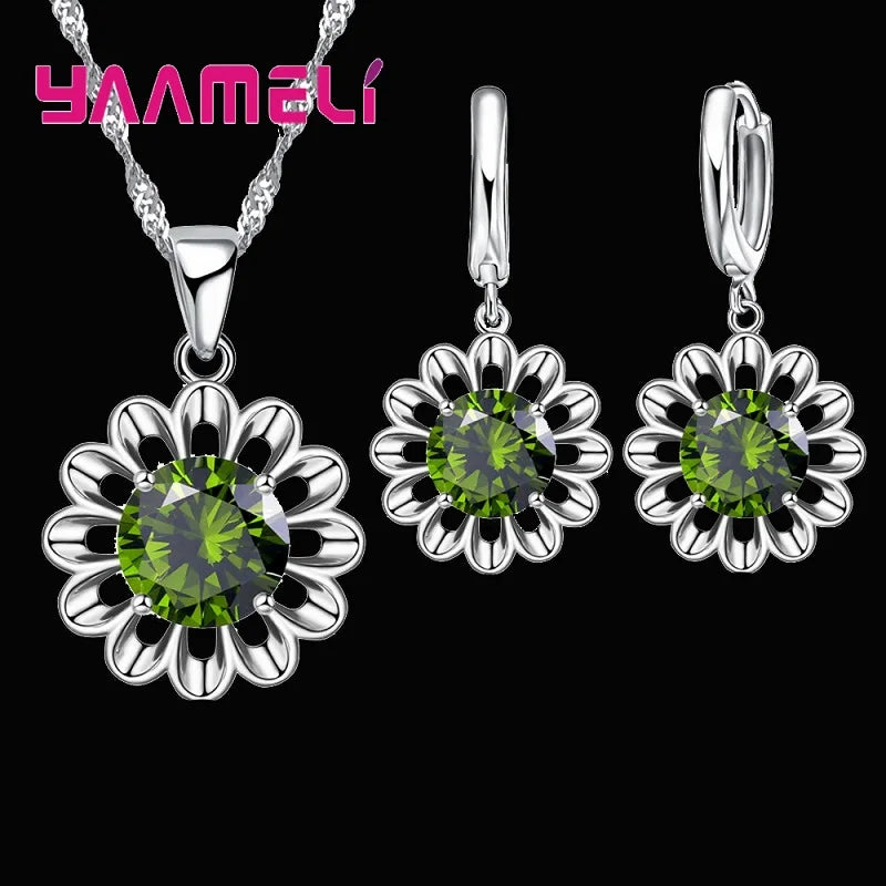 New Fashion Wedding Jewelry Set Women Top Quality 925 Sterling Silver Color Crystal Pendant Necklace Hoop Earring Big Promotion    Home Decor Supply | Online Retail | ShoreShopper.com