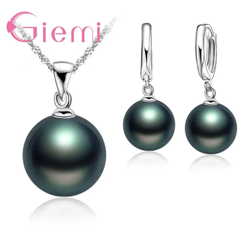 3 Color Option White/Black/Pink Pearl Jewelry Sets Luxury 925 Sterling Silver Necklace Pendant Earrings Set for Women Gift    Home Decor Supply | Online Retail | ShoreShopper.com