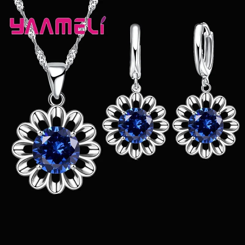 New Fashion Wedding Jewelry Set Women Top Quality 925 Sterling Silver Color Crystal Pendant Necklace Hoop Earring Big Promotion    Home Decor Supply | Online Retail | ShoreShopper.com