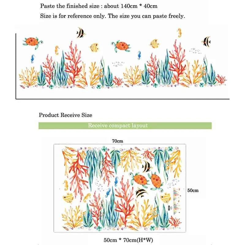 Baseboard Marine plants fish Wall Stickers kids rooms Art Living room Bedroom nursery home decor Mural Decal Removable sticker