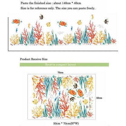 Baseboard Marine plants fish Wall Stickers kids rooms Art Living room Bedroom nursery home decor Mural Decal Removable sticker