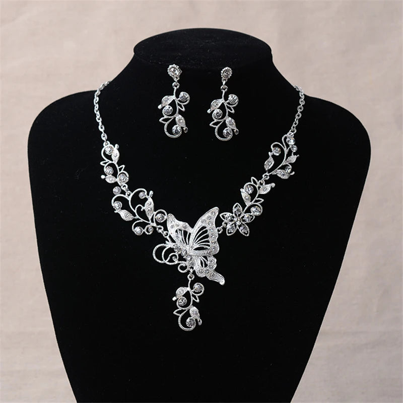 Wedding Jewelry Set Bride Rhinestone Jewelry Set Silver Plated Butterfly Choker Necklace Earrings Set Jewelry For Women Girls    Home Decor Supply | Online Retail | ShoreShopper.com
