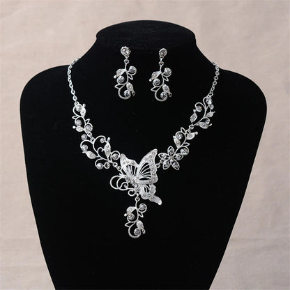 Wedding Jewelry Set Bride Rhinestone Jewelry Set Silver Plated Butterfly Choker Necklace Earrings Set Jewelry For Women Girls    Home Decor Supply | Online Retail | ShoreShopper.com