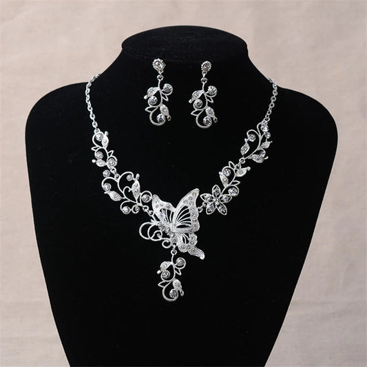 Wedding Jewelry Set Bride Rhinestone Jewelry Set Silver Plated Butterfly Choker Necklace Earrings Set Jewelry For Women Girls    Home Decor Supply | Online Retail | ShoreShopper.com