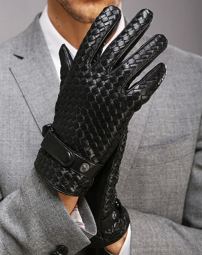RY025NN 2025 New Spring/Winter Male Real Leather Short Gloves Man Suede Knitted Black/Brown Lambskin Cold Proof Mittens Mex Luva - ShoreCo.Shop