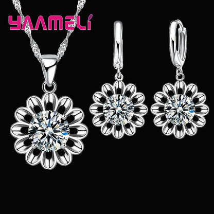 New Fashion Wedding Jewelry Set Women Top Quality 925 Sterling Silver Color Crystal Pendant Necklace Hoop Earring Big Promotion    Home Decor Supply | Online Retail | ShoreShopper.com