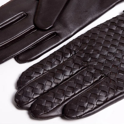 RY025NN 2025 New Spring/Winter Male Real Leather Short Gloves Man Suede Knitted Black/Brown Lambskin Cold Proof Mittens Mex Luva - ShoreCo.Shop
