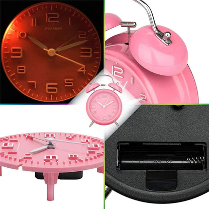 4 Inch Twin Bell Loud Alarm Clock Metal Frame 3D Dial with Backlight Battery Operate Desk Table Alarm Clock For Home and Office    Home Decor Supply | Online Retail | ShoreShopper.com