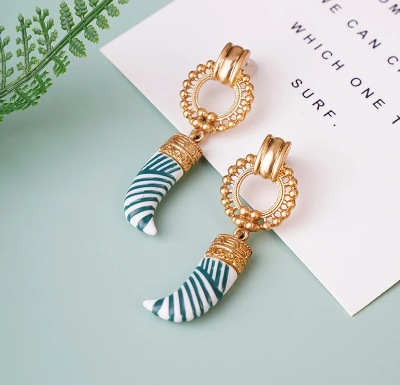 Bohemia Enamel Ivory Pendant Stud Earrings Chic Women Girls Carved Geometric Statement Earrings Beach Accessories    Your Coastal Marketplace | Shoreshopper.com