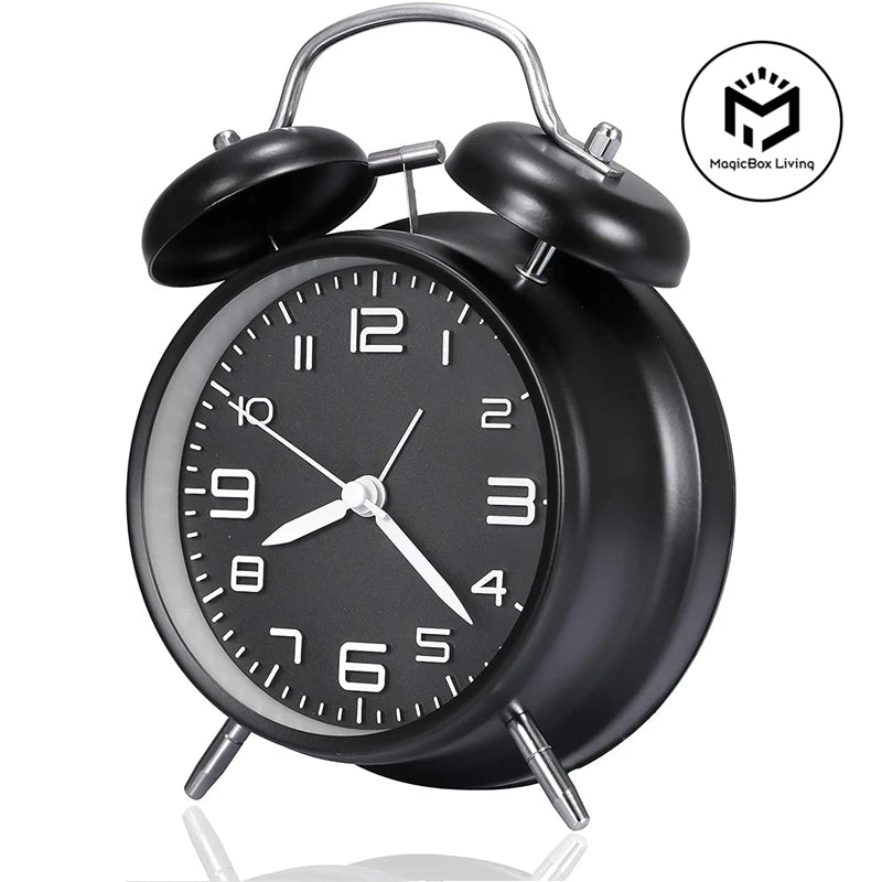 4 Inch Twin Bell Loud Alarm Clock Metal Frame 3D Dial with Backlight Battery Operate Desk Table Alarm Clock For Home and Office    Home Decor Supply | Online Retail | ShoreShopper.com