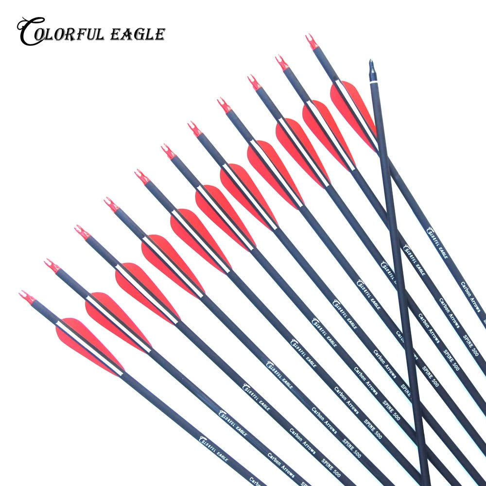 New Spine 500 Carbon Arrow With Replaceable Arrowhead 28"/30"/31"Length Archery for Compound/Recurve Bow Hunting - ShoreCo.Shop