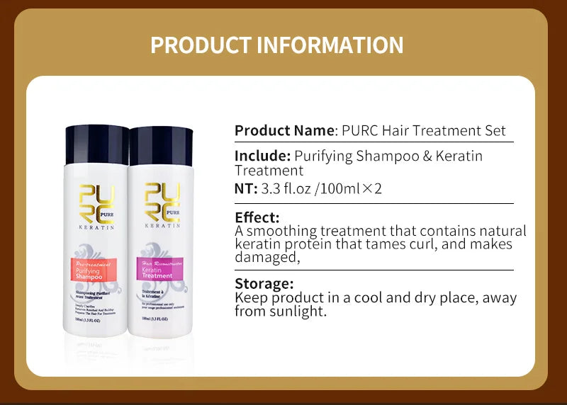 PURC Brazilian Keratin Hair Treatment Keratin Straightening Curly Hair Smoothing Repair Permed Damaged Hair Care Products - ShoreCo.Shop