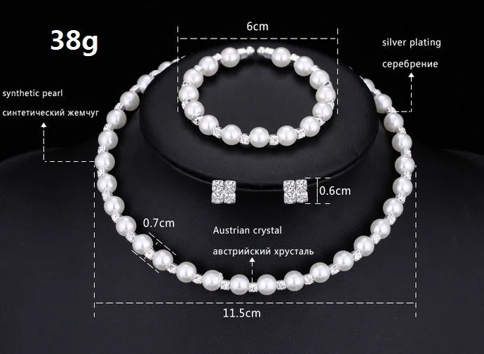 Wedding Bridal Jewelry Set String of Pearls Prom Silver Color Crystal Bracelet Necklace Earrings for Women jewellery sets    Home Decor Supply | Online Retail | ShoreShopper.com