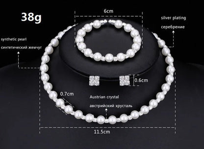 Wedding Bridal Jewelry Set String of Pearls Prom Silver Color Crystal Bracelet Necklace Earrings for Women jewellery sets    Home Decor Supply | Online Retail | ShoreShopper.com