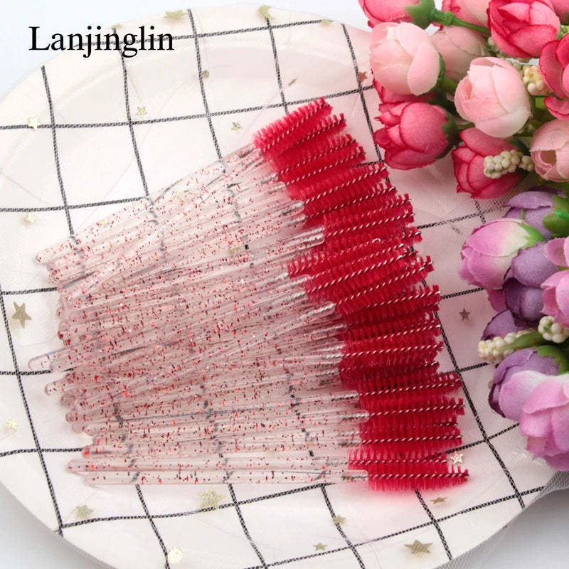 Lanjinglin 5/50pcs Eyelash Brush Crystal Eyelash Soft Eye Lashes Extension Mascara Wands Makeup Professional Makeup Tool - ShoreCo.Shop