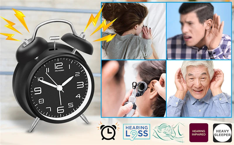 4 Inch Twin Bell Loud Alarm Clock Metal Frame 3D Dial with Backlight Battery Operate Desk Table Alarm Clock For Home and Office    Home Decor Supply | Online Retail | ShoreShopper.com