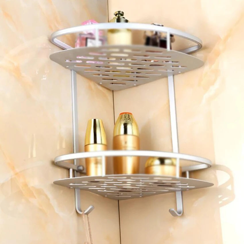 Bathroom Shelf Screws Fixed Durable Aluminum 2 Tiers Shower Shelf Kitchen Storage Holder Shampoo Soap Cosmetic Organizer Shelf    Home Decor Supply | Online Retail | ShoreShopper.com