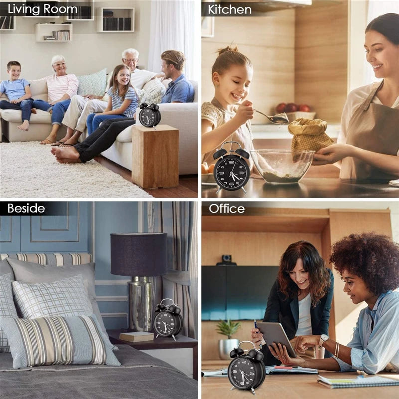 4 Inch Twin Bell Loud Alarm Clock Metal Frame 3D Dial with Backlight Battery Operate Desk Table Alarm Clock For Home and Office    Home Decor Supply | Online Retail | ShoreShopper.com