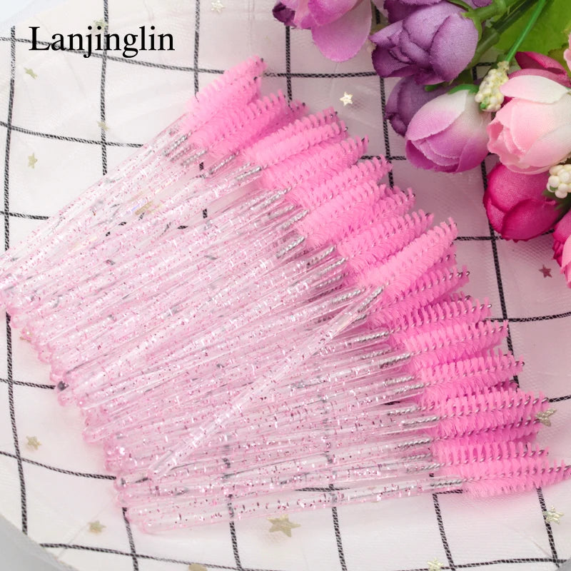 Lanjinglin 5/50pcs Eyelash Brush Crystal Eyelash Soft Eye Lashes Extension Mascara Wands Makeup Professional Makeup Tool - ShoreCo.Shop