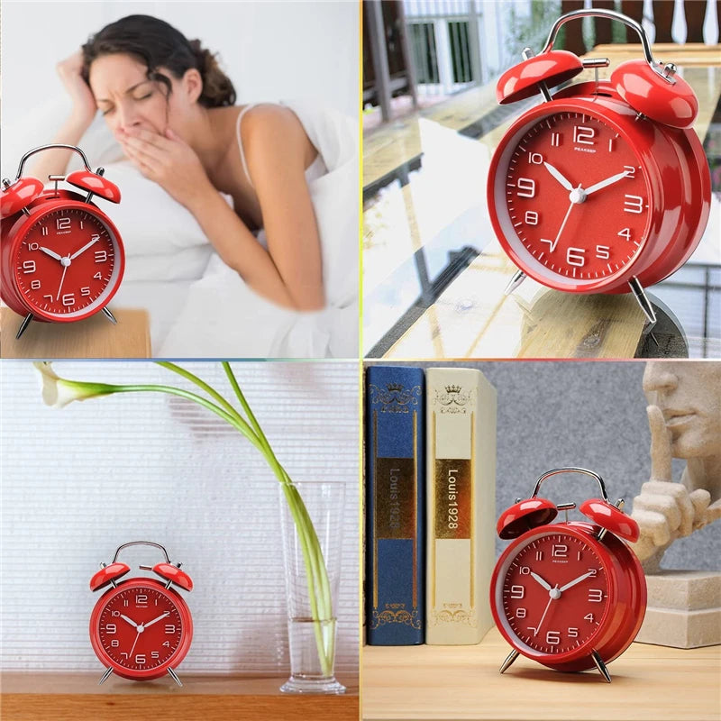 4 Inch Twin Bell Loud Alarm Clock Metal Frame 3D Dial with Backlight Battery Operate Desk Table Alarm Clock For Home and Office    Home Decor Supply | Online Retail | ShoreShopper.com