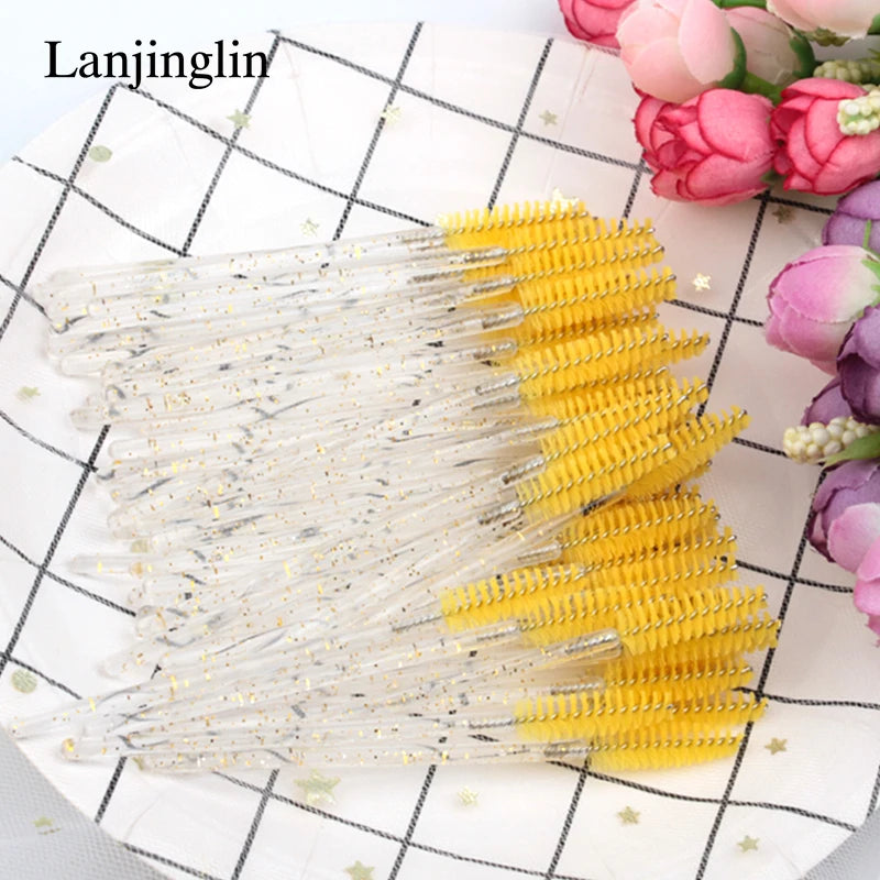 Lanjinglin 5/50pcs Eyelash Brush Crystal Eyelash Soft Eye Lashes Extension Mascara Wands Makeup Professional Makeup Tool - ShoreCo.Shop