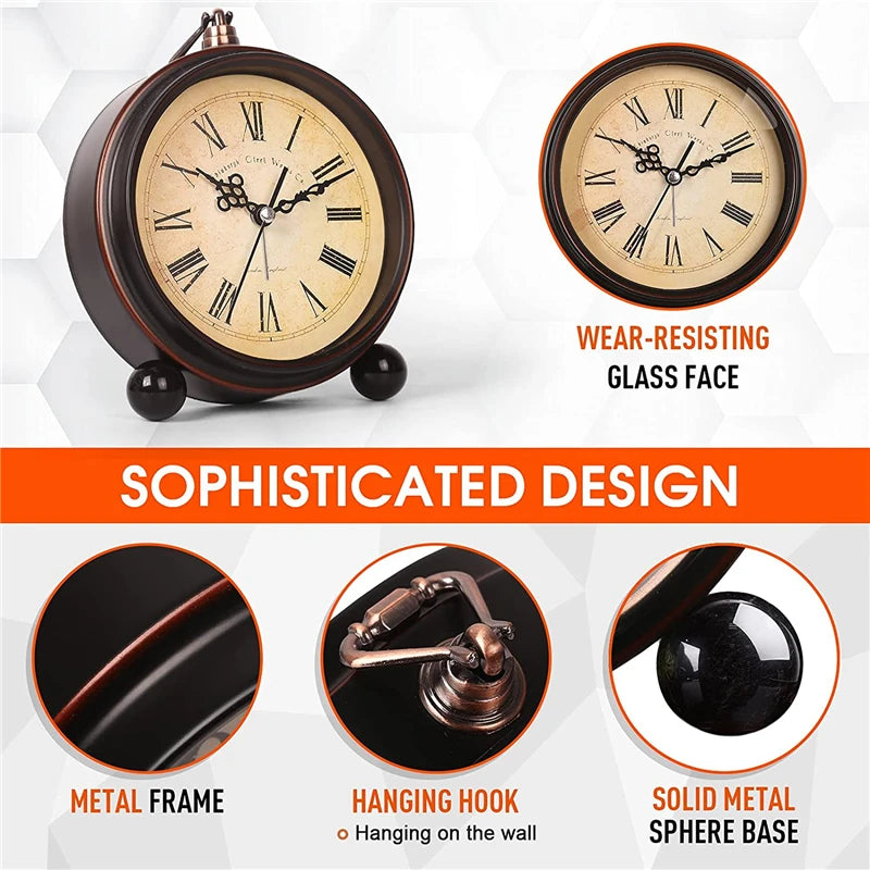 Vintage Hangable Battery Alarm Clock Metal Night Light Super Silent Table Desk Quartz Clock Time For Bedroom Bedside Desk Shelf    Home Decor Supply | Online Retail | ShoreShopper.com