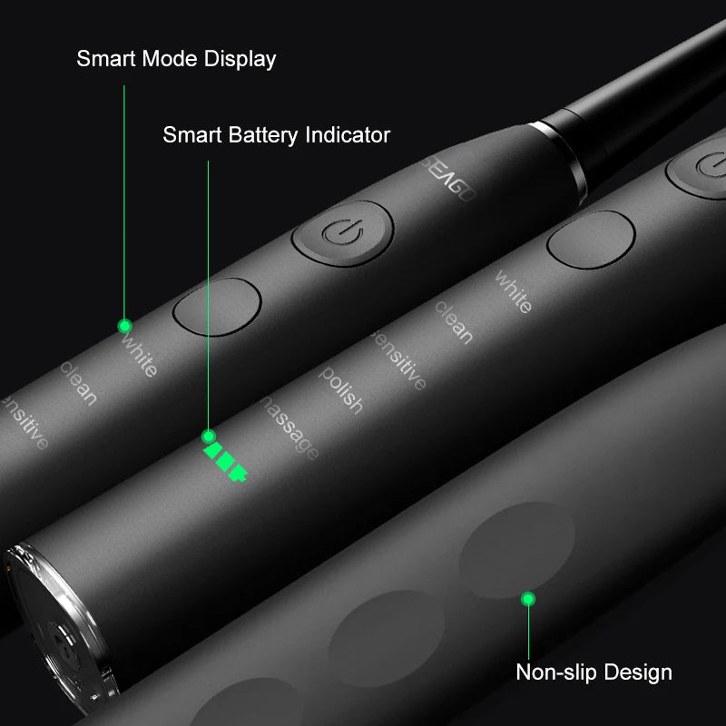 Seago Electric Sonic Toothbrush USB Rechargeable Adult 360 Days Long Battery Life IPX7 4 Replacement Heads Travel Box  SG-575 - ShoreCo.Shop