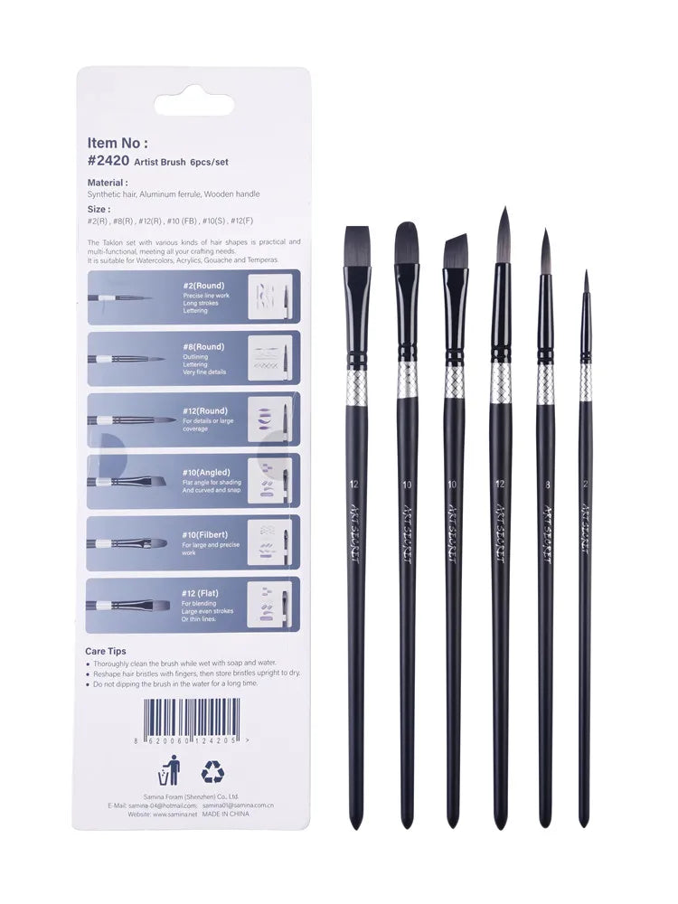 ArtSecret High Grade Multi-Functional Brush 2420 6PC/Set Painter Pen Synthetic Hair Aluminum Ferrule Wooden Handle Art Supplies    Home Decor Supply | Online Retail | ShoreShopper.com