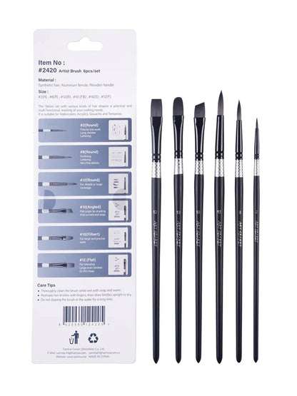 ArtSecret High Grade Multi-Functional Brush 2420 6PC/Set Painter Pen Synthetic Hair Aluminum Ferrule Wooden Handle Art Supplies    Home Decor Supply | Online Retail | ShoreShopper.com