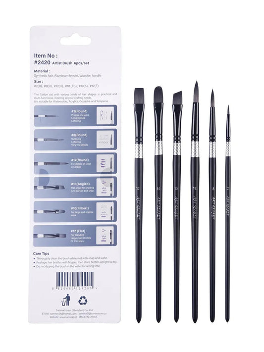 ArtSecret High Grade Multi-Functional Brush 2420 6PC/Set Painter Pen Synthetic Hair Aluminum Ferrule Wooden Handle Art Supplies    Home Decor Supply | Online Retail | ShoreShopper.com
