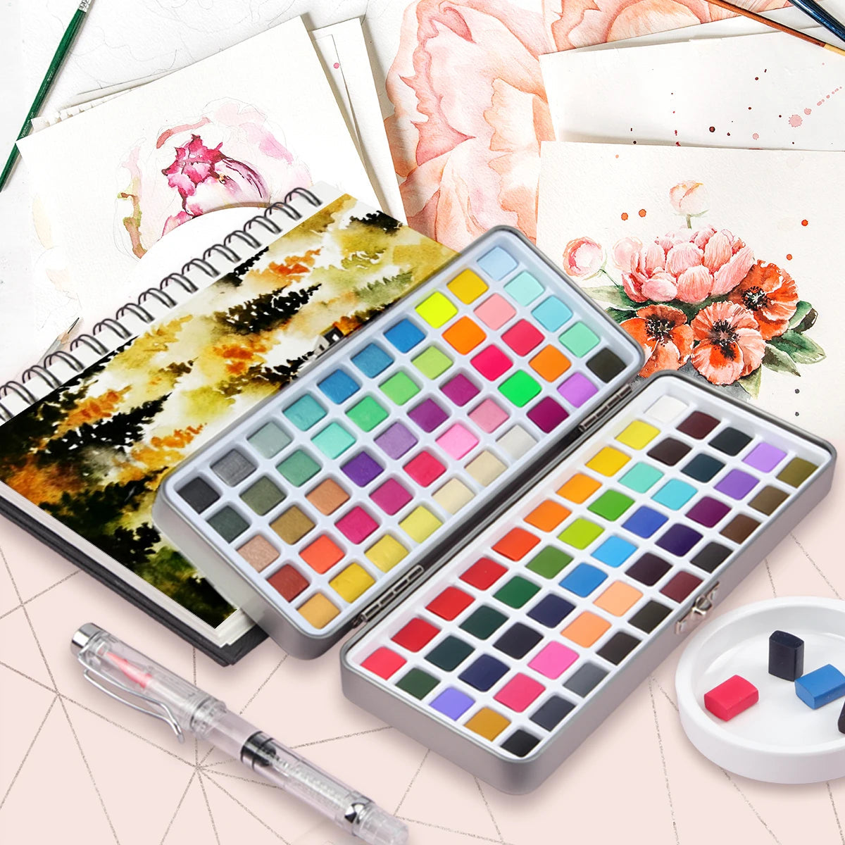 Seamiart 50/72/90/100 Color Solid Watercolor Paint Set Basic Neone Glitter Watercolor Pigments for Drawing Art Paint Supplies    Home Decor Supply | Online Retail | ShoreShopper.com