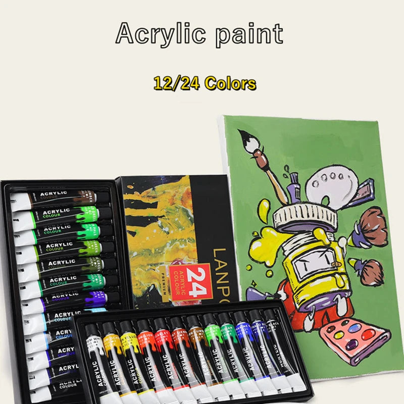 Acrylic Paints Set 12/24 Colors Professional Brush Set 12ml Tubes Artist Drawing Painting Pigment Hand Painted Wall Paint DIY    Home Decor Supply | Online Retail | ShoreShopper.com