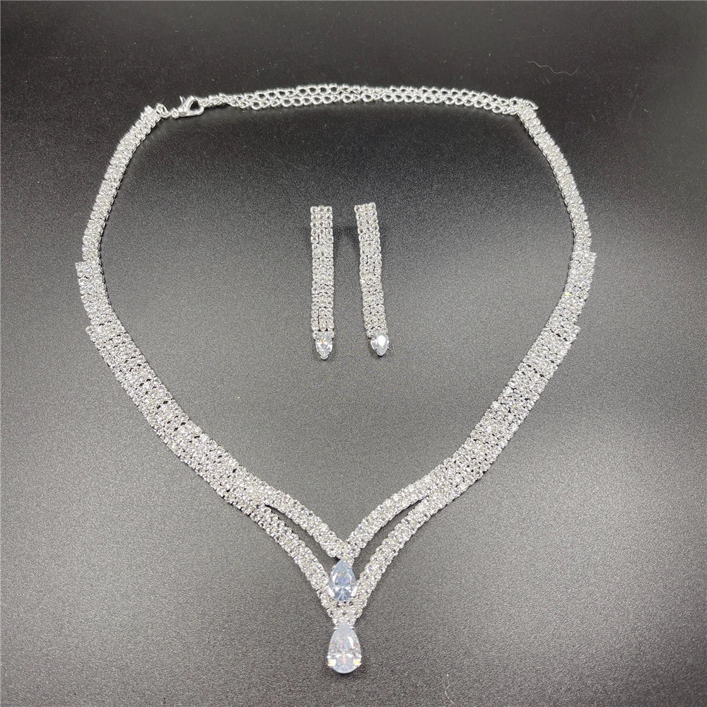 Fashion Crystal Bridal Jewelry Sets Silver Color Geometric Choker Necklace Earrings Bracelet Ring Four-piece Wedding Jewelry Set    Home Decor Supply | Online Retail | ShoreShopper.com