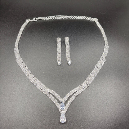 Fashion Crystal Bridal Jewelry Sets Silver Color Geometric Choker Necklace Earrings Bracelet Ring Four-piece Wedding Jewelry Set    Home Decor Supply | Online Retail | ShoreShopper.com
