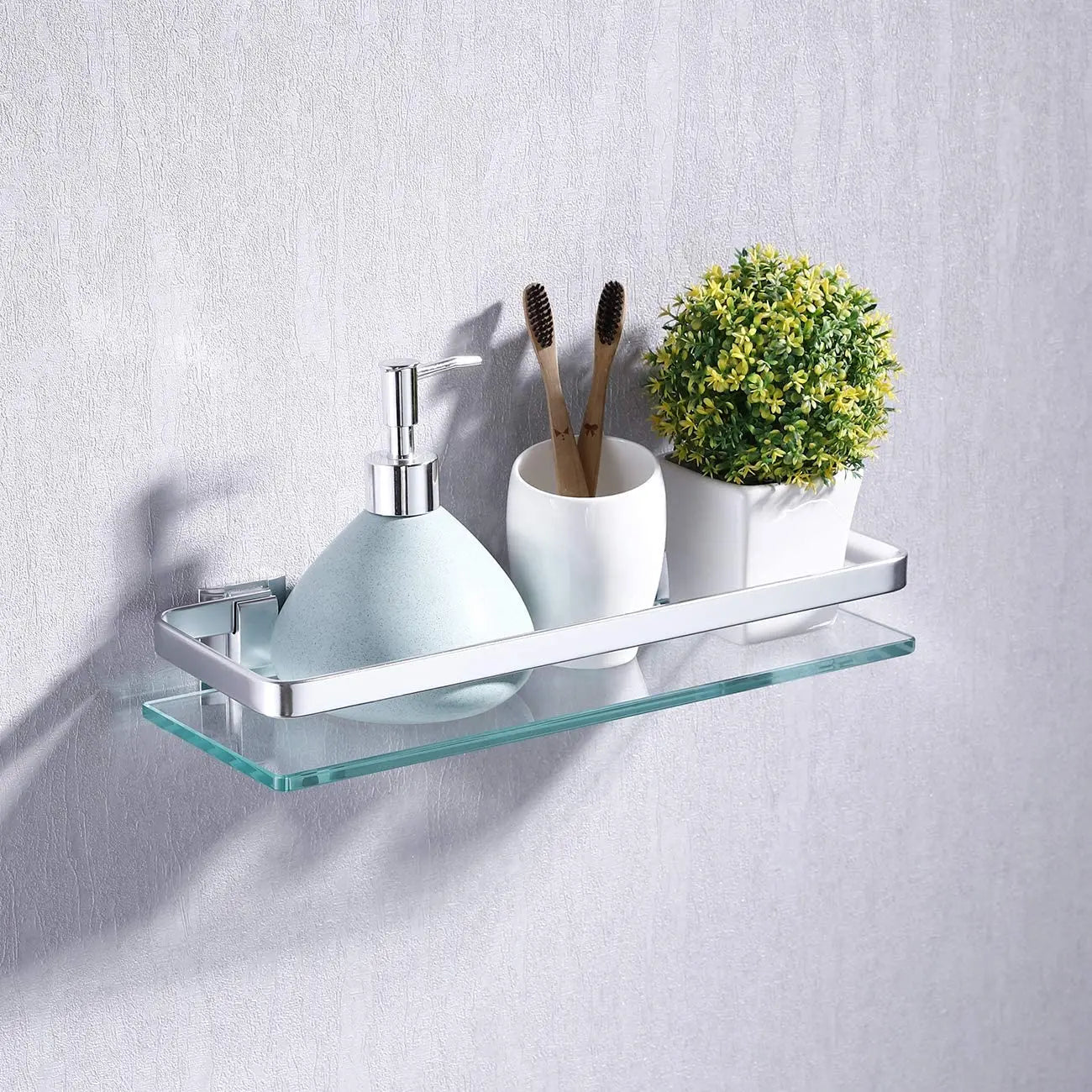 Tempered Glass Bathroom Shelf Aluminum Storage Rack Rectangular 30 40 50cm 1 Tier Silver Sand Sprayed Wall Mounted    Home Decor Supply | Online Retail | ShoreShopper.com