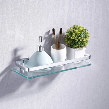 Tempered Glass Bathroom Shelf Aluminum Storage Rack Rectangular 30 40 50cm 1 Tier Silver Sand Sprayed Wall Mounted    Home Decor Supply | Online Retail | ShoreShopper.com