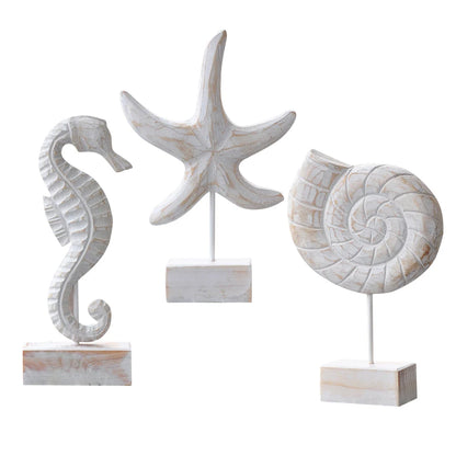 Mediterranean Style Wood Crafts Starfish Conch Hippocampus Wood Carving Marine Garden Decoration Ornaments Home Decoration - ShoreCo.Shop
