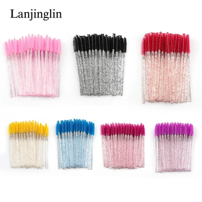 Lanjinglin 5/50pcs Eyelash Brush Crystal Eyelash Soft Eye Lashes Extension Mascara Wands Makeup Professional Makeup Tool - ShoreCo.Shop