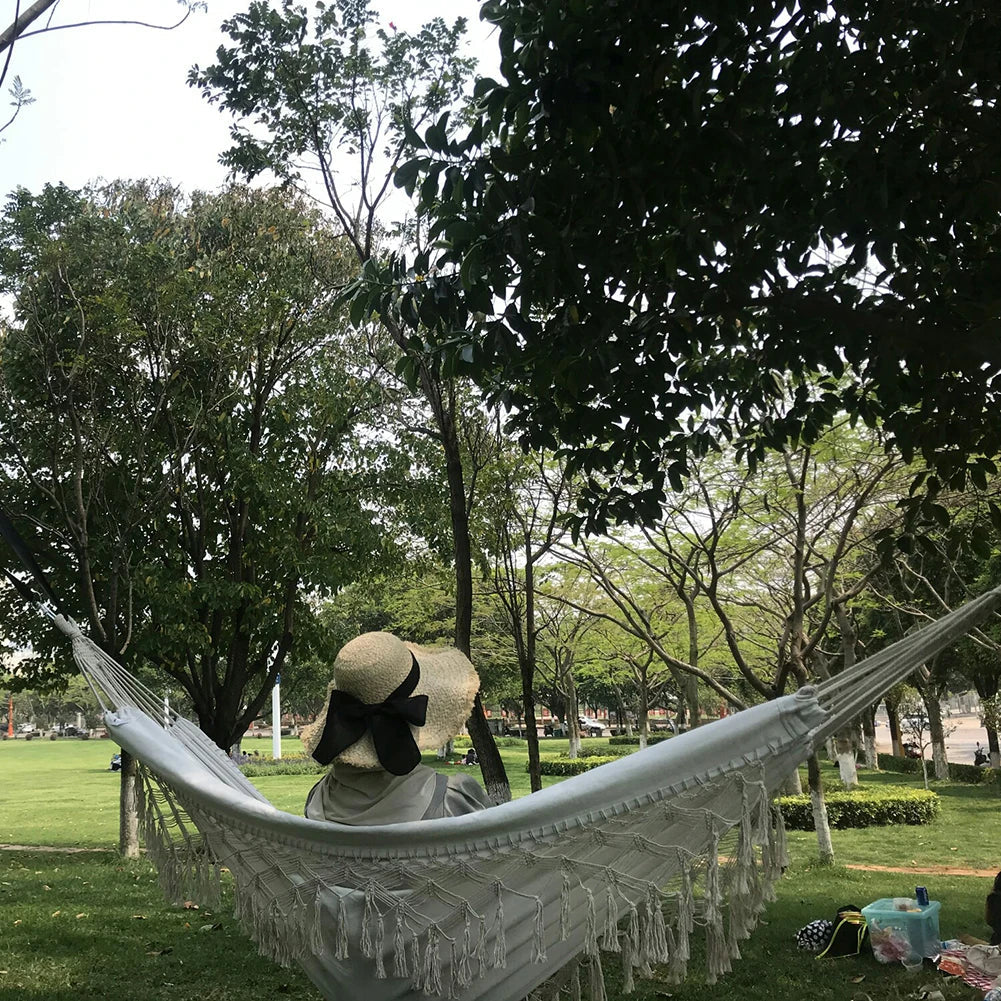 Outdoor Garden Hammock Tassel Canvas Swing Chair Hanging Bed Hiking Camping Hunting Foldable Hammock Photo Props    Home Decor Supply | Online Retail | ShoreShopper.com