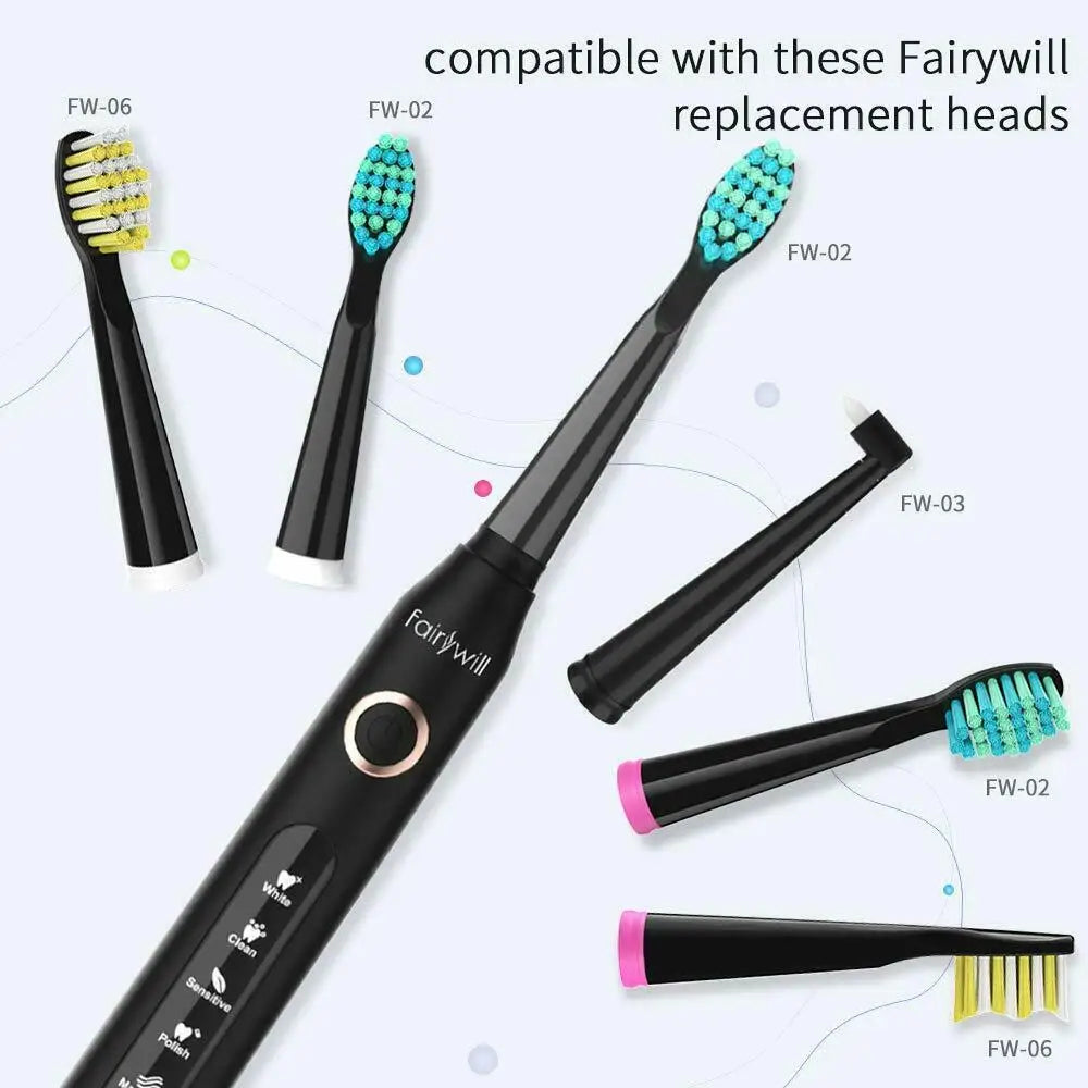 Fairywill Electric Sonic Toothbrush FW-507 USB Charge Rechargeable Adult Waterproof Electronic Tooth Brushes Replacement Heads s - ShoreCo.Shop