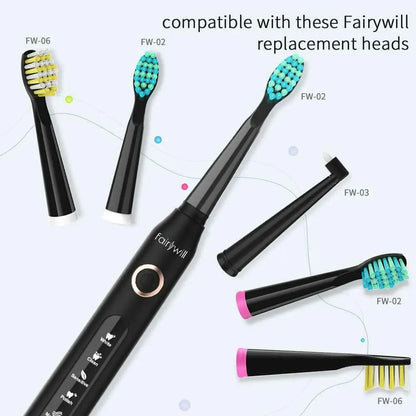 Fairywill Electric Sonic Toothbrush FW-507 USB Charge Rechargeable Adult Waterproof Electronic Tooth Brushes Replacement Heads s - ShoreCo.Shop
