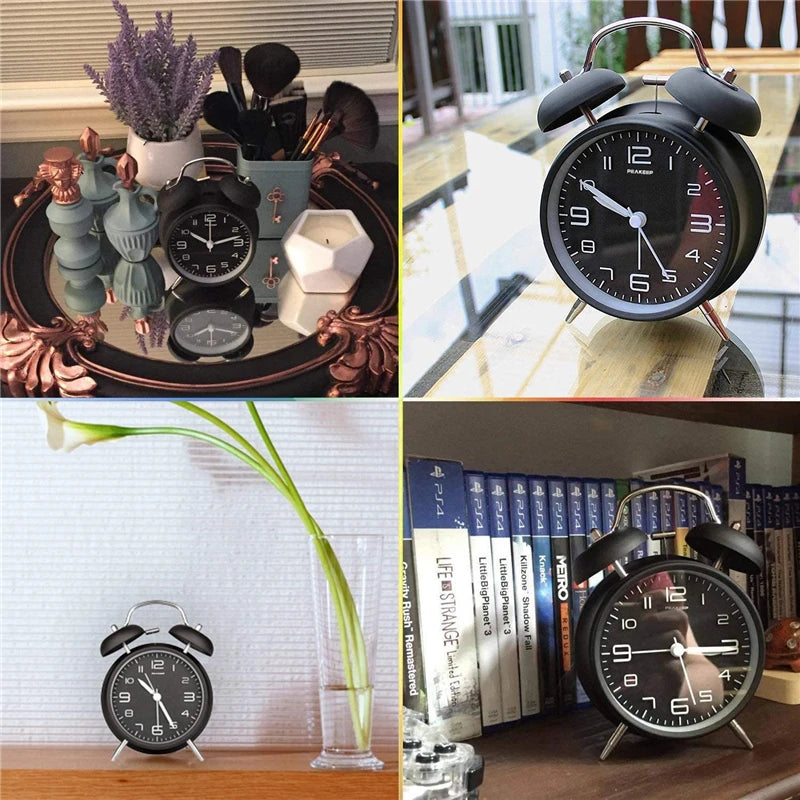 4 Inch Twin Bell Loud Alarm Clock Metal Frame 3D Dial with Backlight Battery Operate Desk Table Alarm Clock For Home and Office    Home Decor Supply | Online Retail | ShoreShopper.com