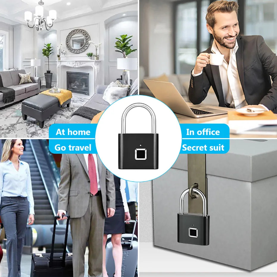 KERUI Smart Fingerprint Padlock Waterproof Fingerprint Keyless Door Lock Type C Rechargeable Security Padlock for House - ShoreCo.Shop